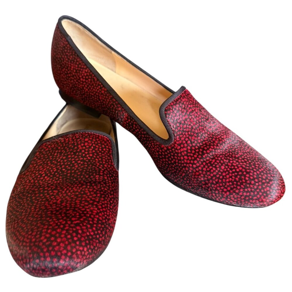 COLE HAAN Calf Hair Smoking Loafer Black-Carnelian Red Sz. 8.5
